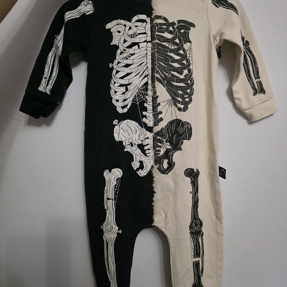 Rags to Raches Skeleton Print Kids Footie - Black and Cream